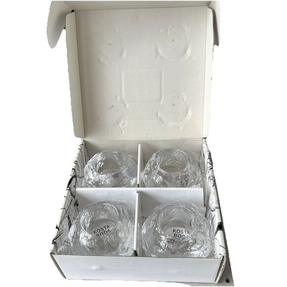 KOSTA BODA Ann Wolff Snowball Candle Holders Votive 4 pc Set L SWEDEN With Box - Picture 1 of 11